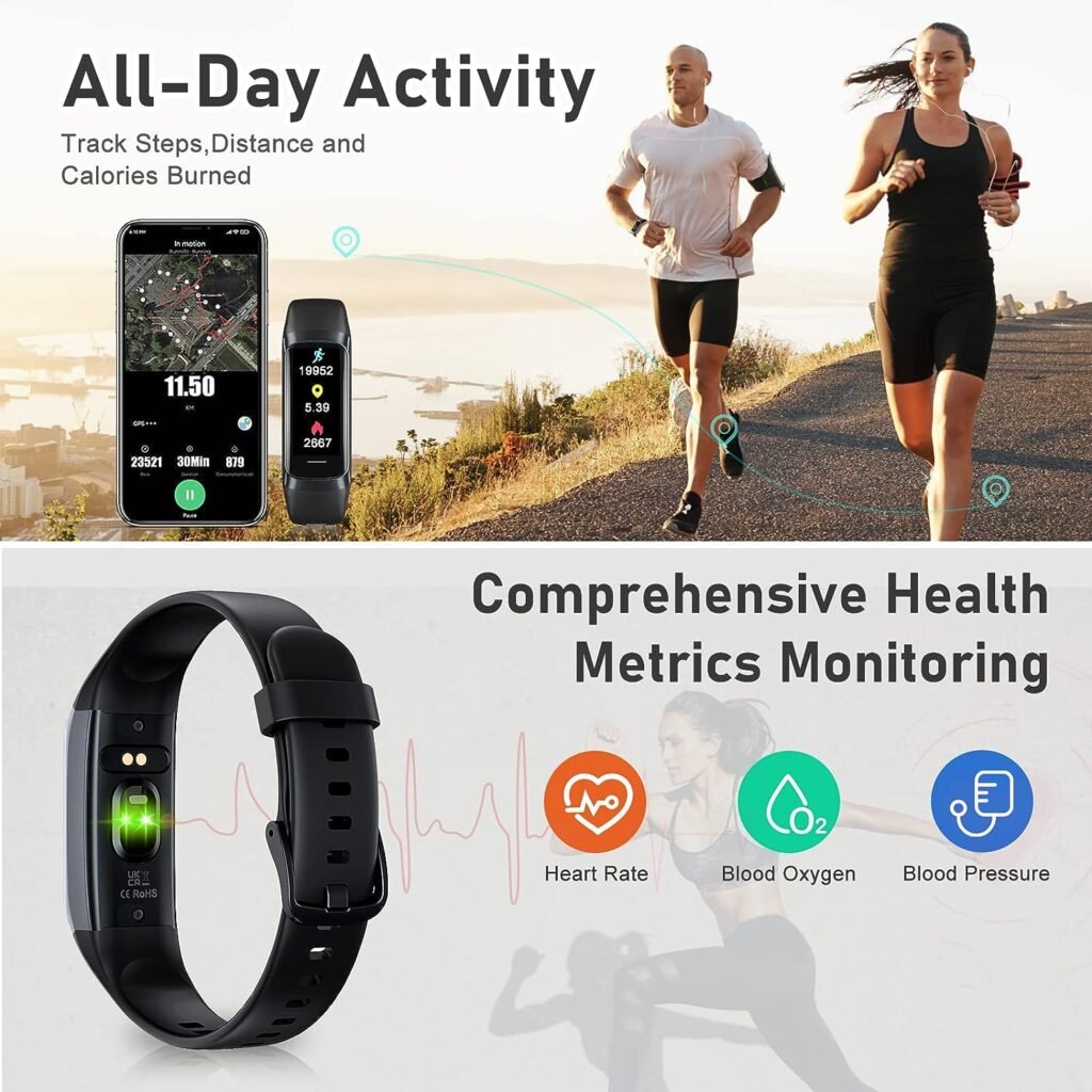 Fitness Tracker with Step Counter/Calories/Stopwatch, Activity Tracker, Health Tracker with Heart Rate Monitor, Sleep Tracker,1.10AMOLED Touch Color Screen, Pedometer Watch for Women Men Kids