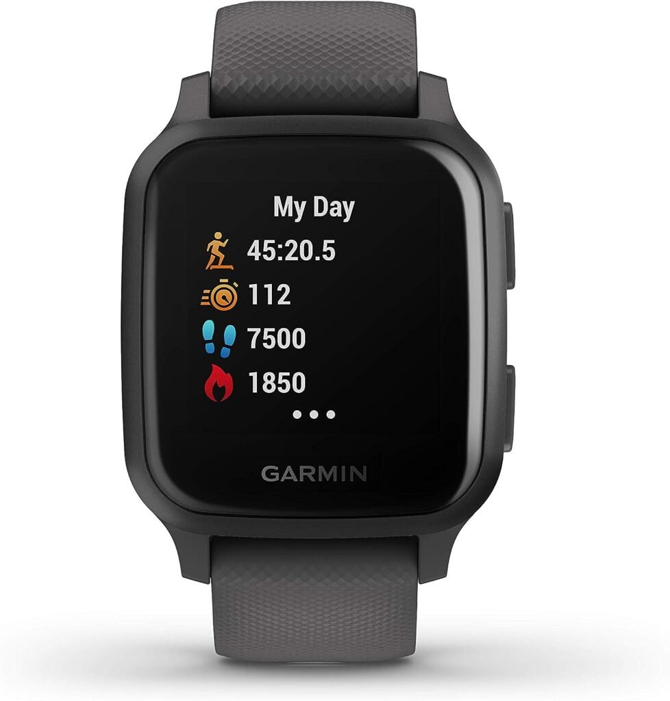 Garmin 010-02427-00 Venu Sq, GPS Smartwatch with Bright Touchscreen Display, Up to 6 Days of Battery Life, Slate Aluminum Bezel with Shadow Gray Case and Slate Silicone Band