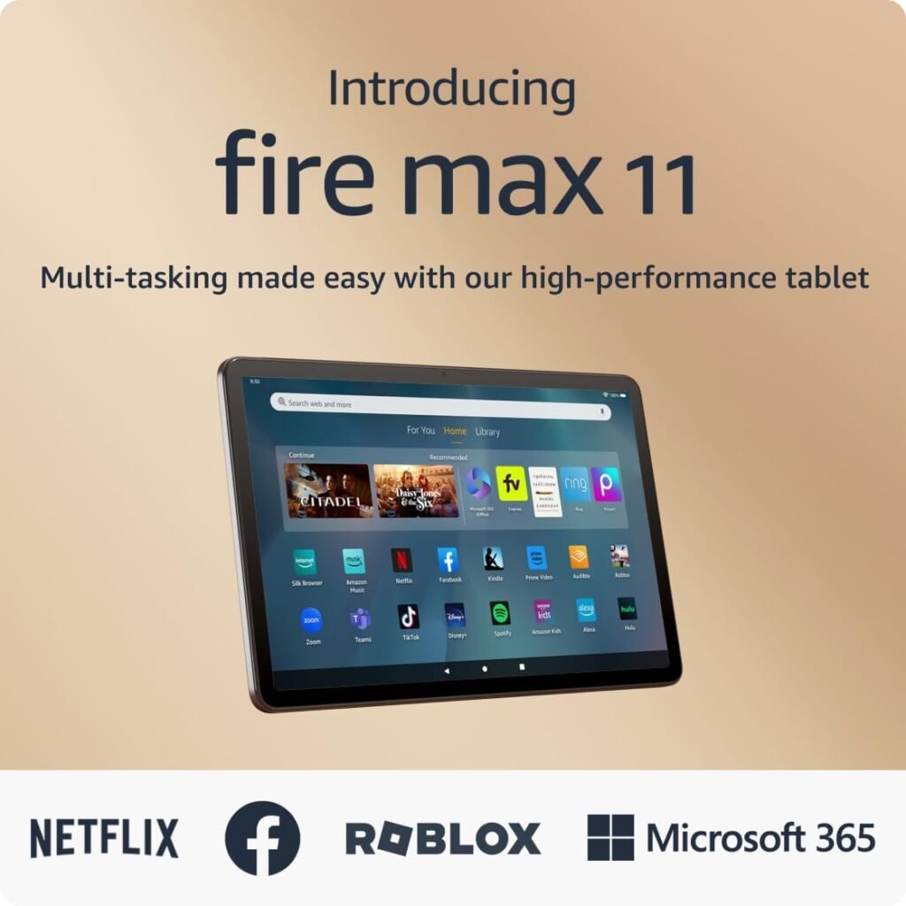 Introducing Amazon Fire Max 11 tablet, built for entertainment, vibrant 11” display, octa-core processor, 4 GB RAM, lightweight sleek metal design, 64 GB, Gray