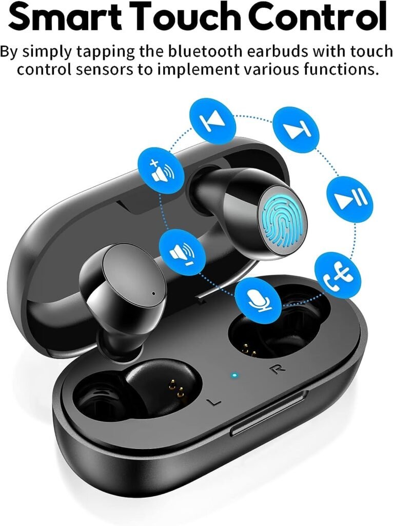 Lanteso Wireless Earbuds, Bluetooth Ear Buds with Mics Clear Call Touch Control IPX5 Waterproof in Ear Headphones with Bass Sound for iPhone Android,Workout