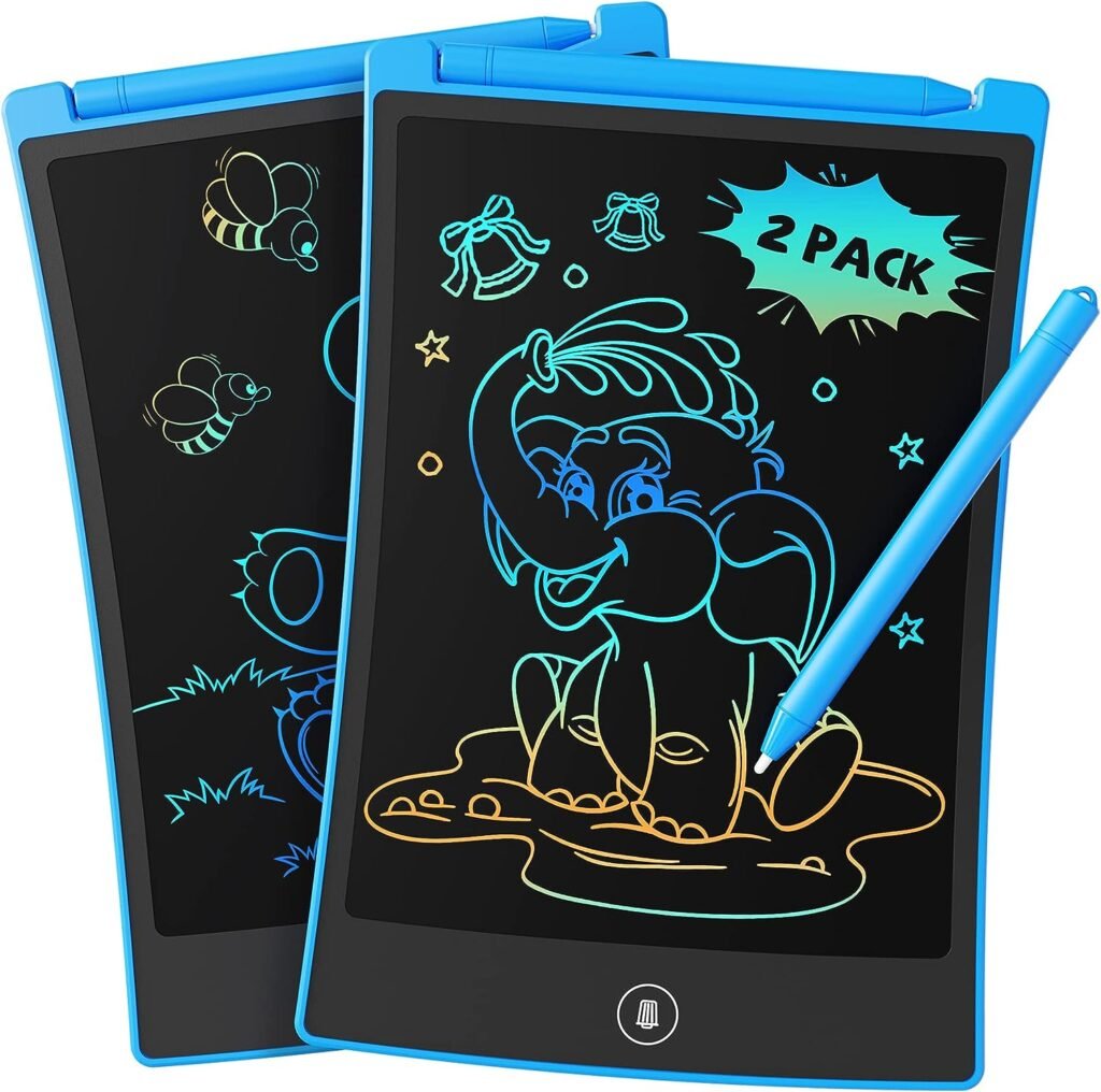 TEKFUN 2 Pack LCD Writing Tablet with 4 Stylus, 8.5in Erasable Doodle Board Mess Free Drawing Pad for Kids, Car Trip Educational Toys Birthday for 3 4 5 6 7 Girls Boys (2*Blue)